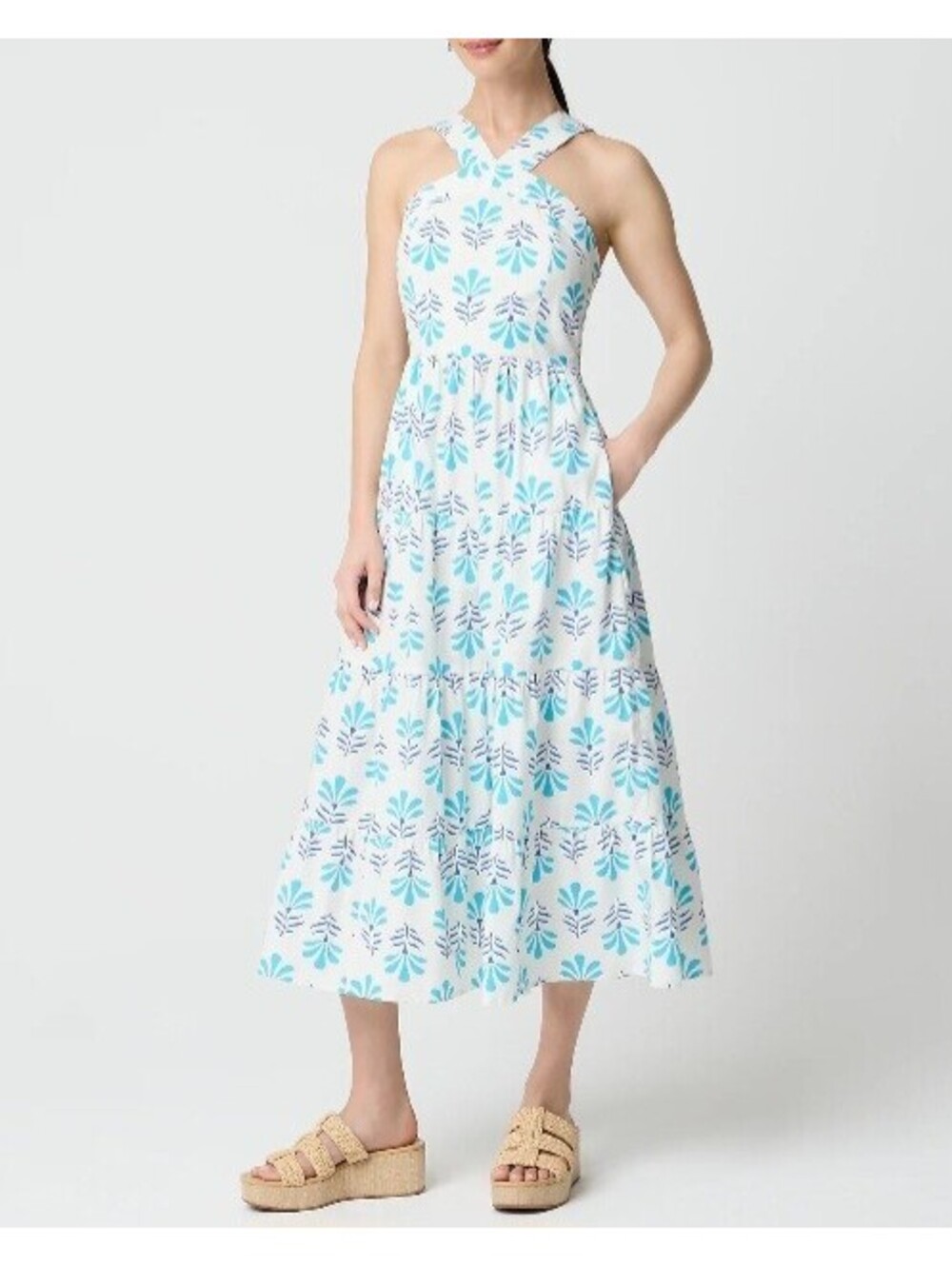 J.Crew Halter Tiered Midi Dress 12P Cotton NWT
